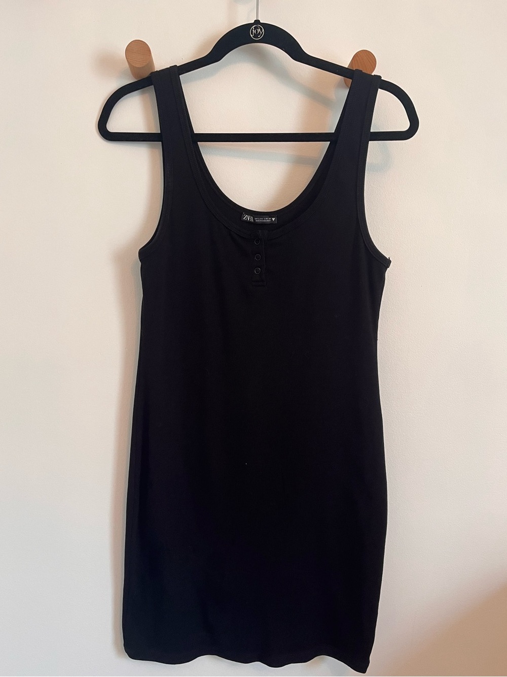 Zara Black Ribbed Tank Dress with Front Button Placket